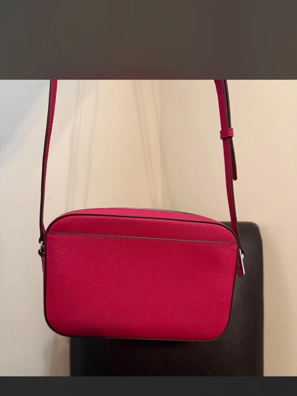 Michael Kors Hot Pink Crossbody Bag with Silver Chain Accent